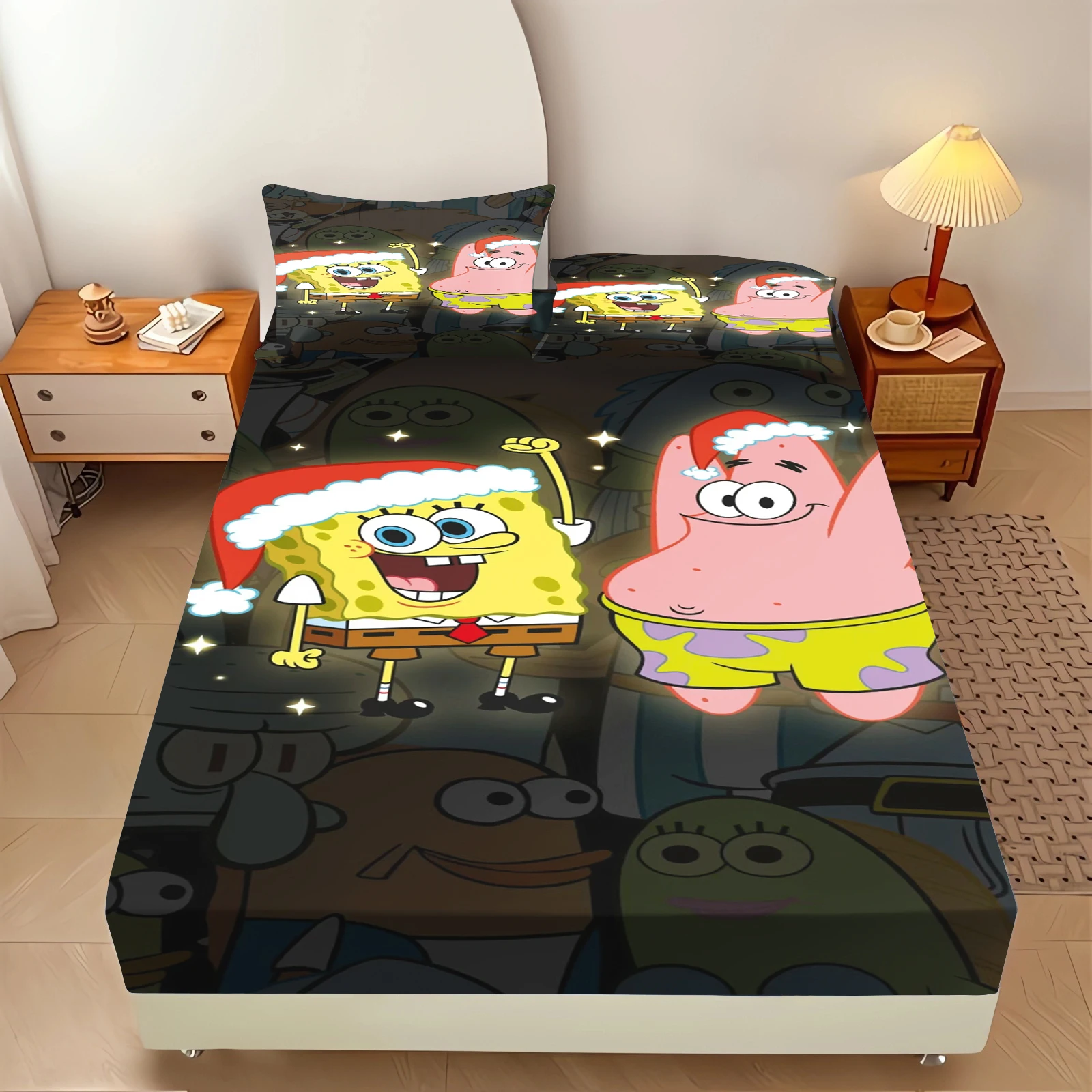 SpongeBob SquarePants Fitted Sheet Set Patrick Star Fruit Grapefruit Bubble Print Pink Base Cartoon Kids Bed Sheet view 4