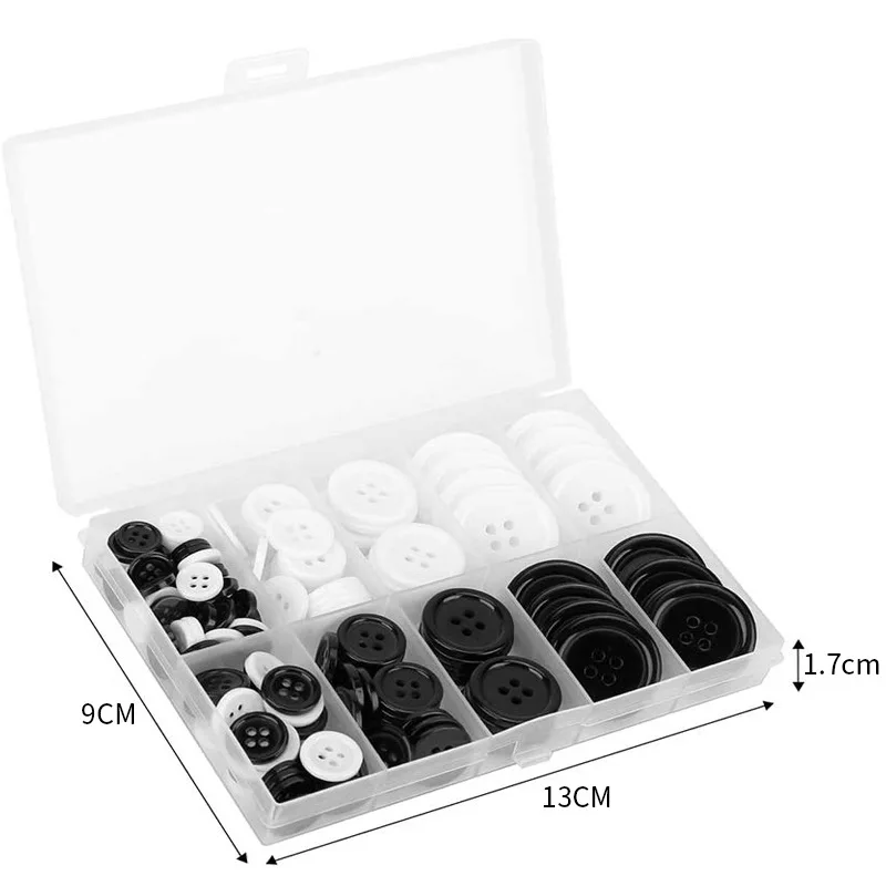 160 個樹脂縫製ボタンフラットシームボタン黒、白のスーツボタンラウンド 4 目縫製ボタンセット