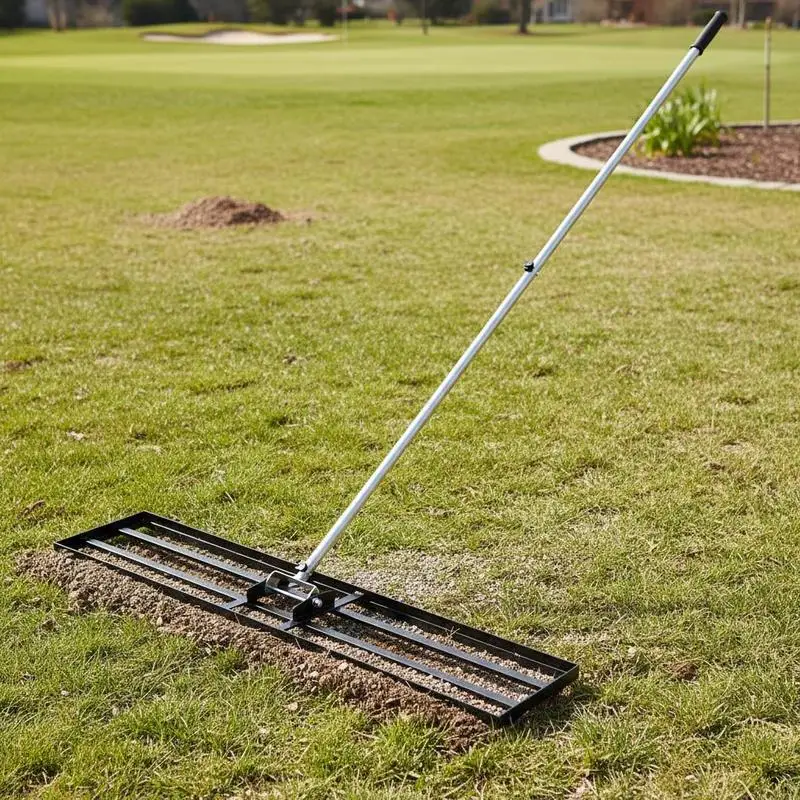 Ground Flattening Tool 48x10 in For Garden Yard Golf Course, 83.9 in Carbon Steel Handle 2 Heights Adjustable Soil Groomer Professional Landscaping Equipment