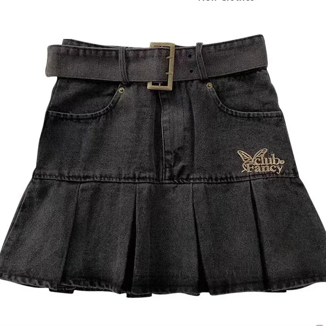 Retro Embroidered Denim 2023 Summer Versatile High Waist Slim A-line Pleated Short Skirt Ins clothes 2023 faldas y2k women skirt