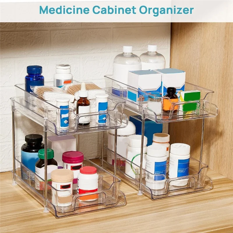 

AD30-2 Tier Bathroom Under Sinks Organizers And Storage, Kitchen Organization Pull Out Cabinet Organizer With Dividers Easy To U