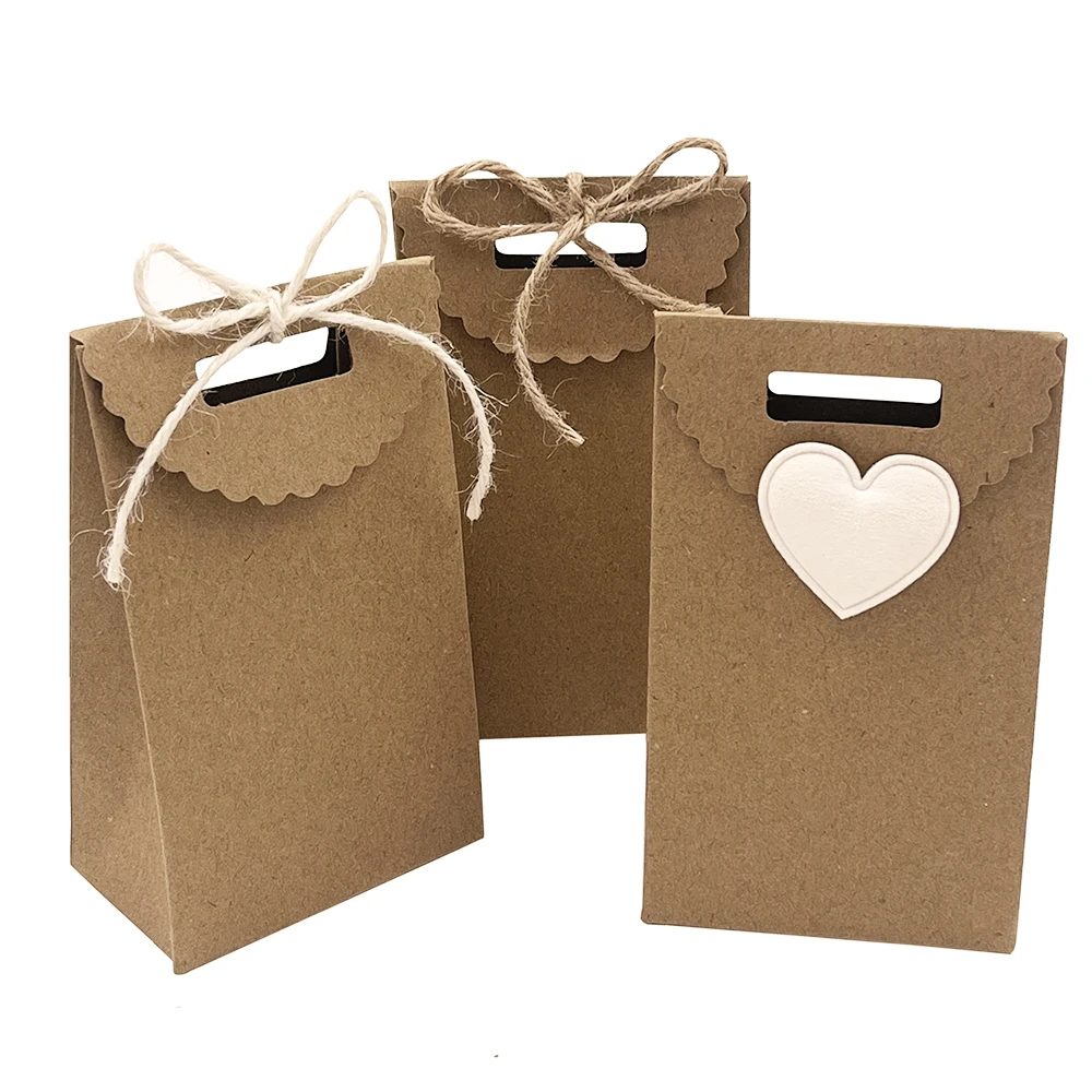 24pcs Craft Gift Bags Kraft Paper DIY Gift Bag Jewelry Cookie Wedding Favor Candy Box Food Packaging Bag With Rope Birthday Part