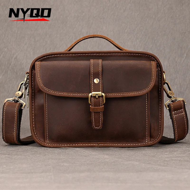 Men Vintage Crazy Horse Leather Briefcase Bag Handbag Unisex Women Travel Shoulder Messenger Crossbody Bags Sling Tote Bag