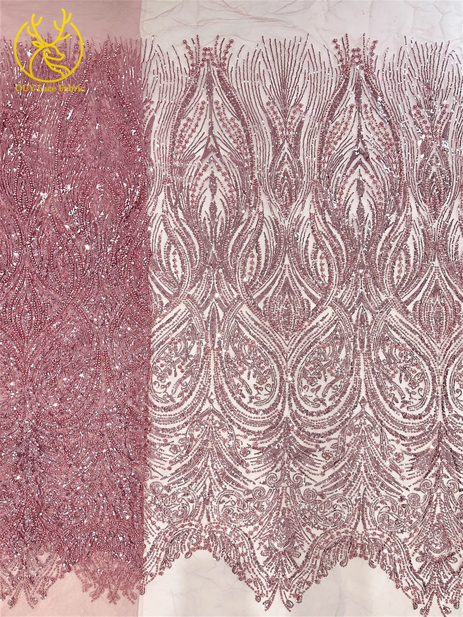Beautiful African Beaded Sequin Lace Fabric 2025 High Quality French Nigerian Mesh Tulle Lace Fabric for Bridal Wedding Dresses