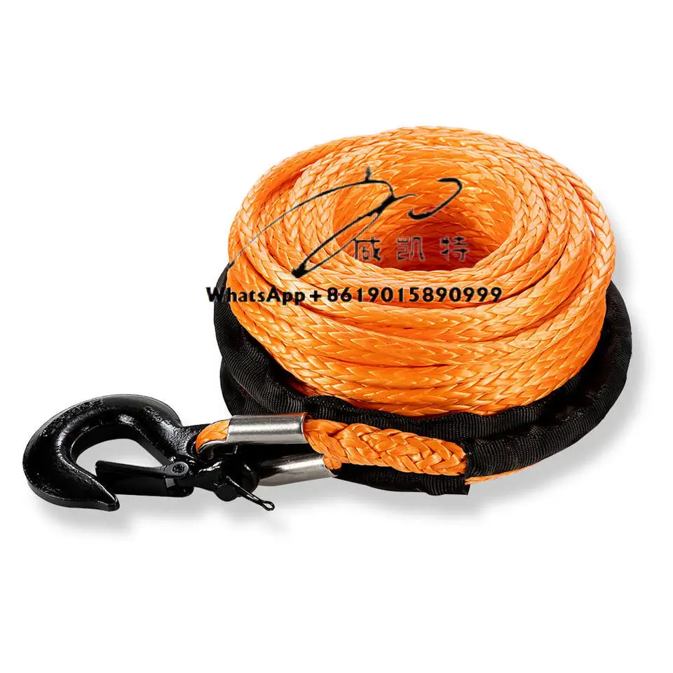 

3/8" Synthetic Winch Rope 25000LBS 100ft Winch Line Cable W/Steel Hook Off-Road