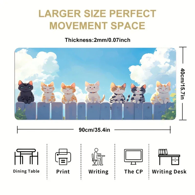 만화 고양이 게이밍 매트 데스크 패드 사무실 책상 용품 마우스 매트 러그 데스크탑 데스크 패드 귀여운 게이밍 PC 플레이매트 900x400