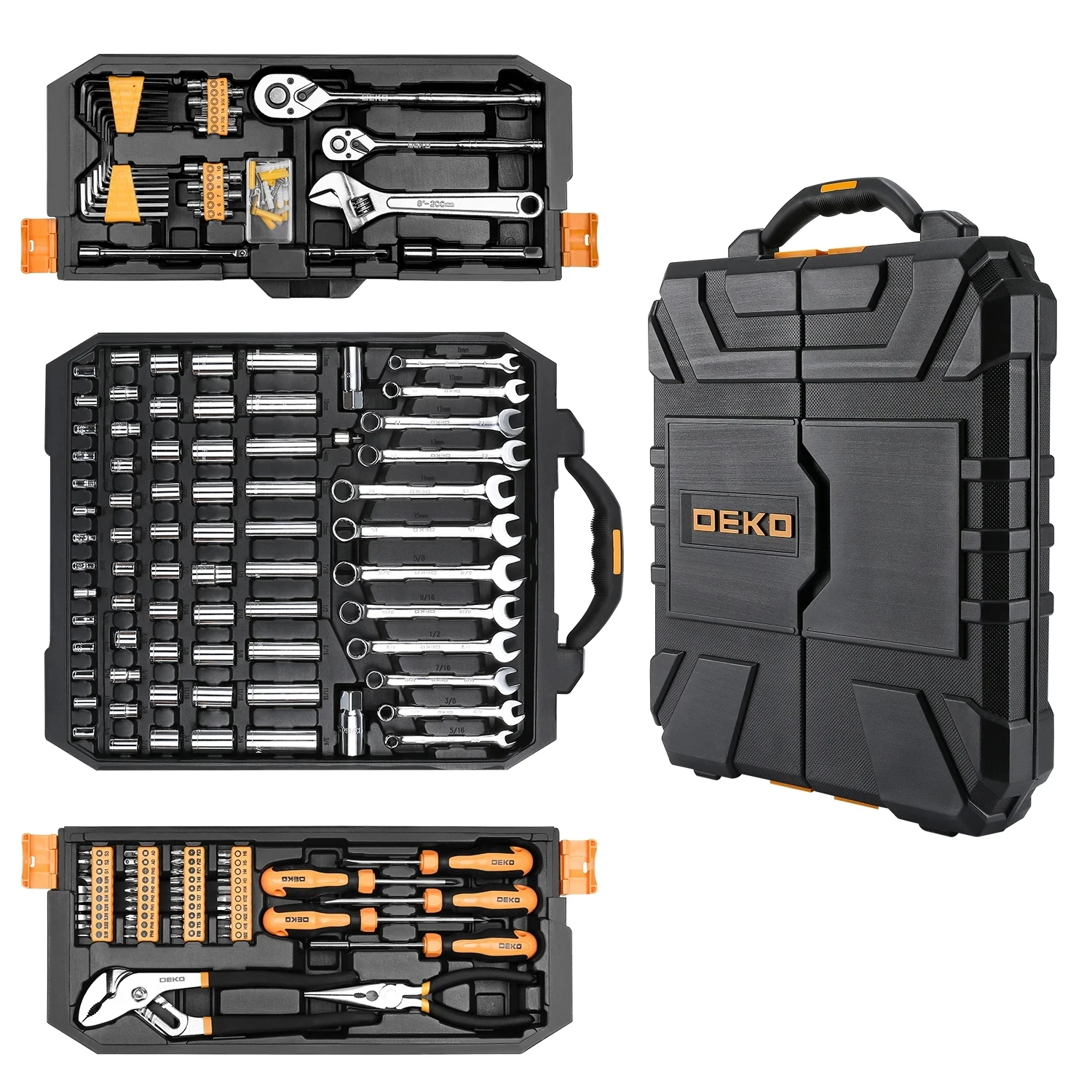 DEKO 192 pièces 198 pièces ensemble d'outils de réparation de voiture professionnel clé à cliquet tournevis douille Kit d'outils mécaniques avec boîte de fraisage par soufflage