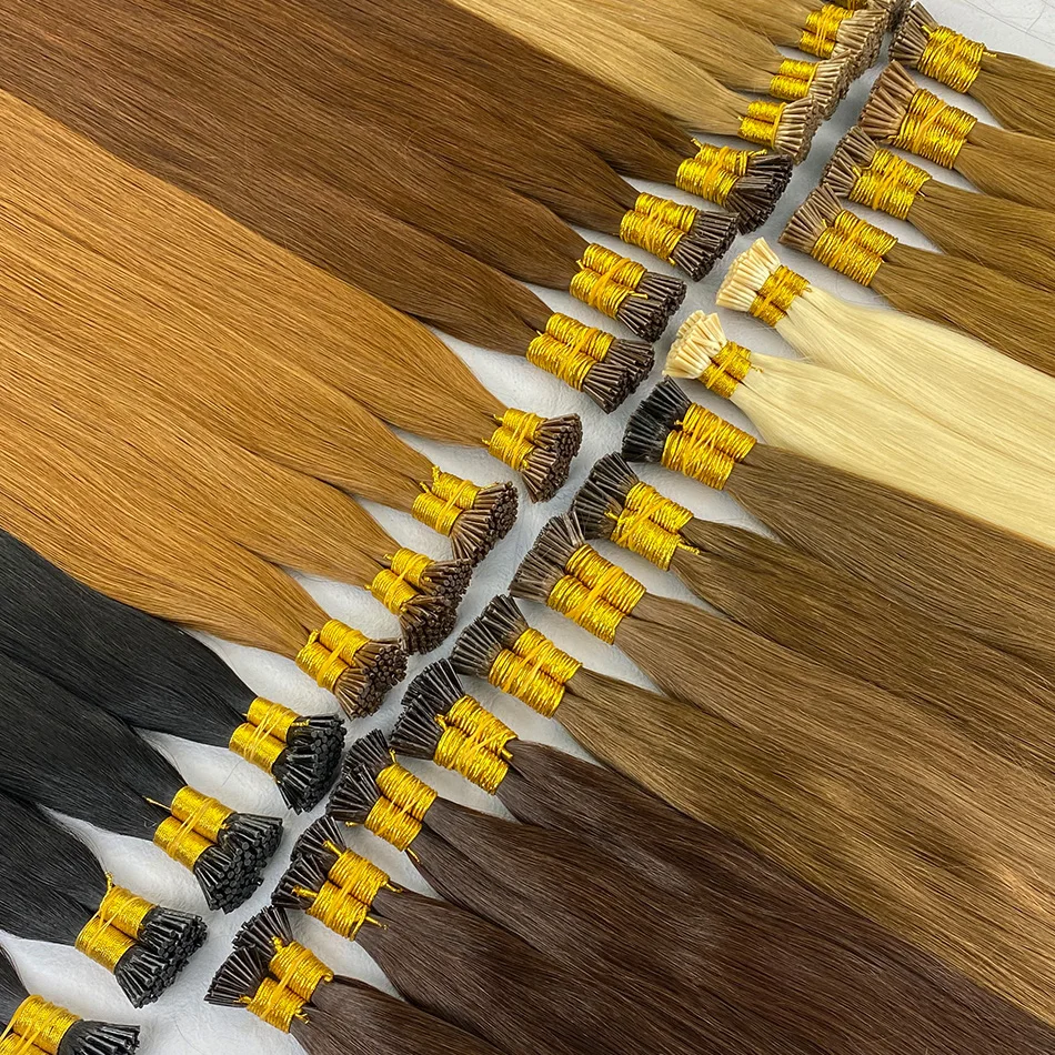 100% 리얼 레미 I팁 인모 여성용 베트남산 생모 스트레이트 붙임머리 케라틴 캡슐 인모 땋기