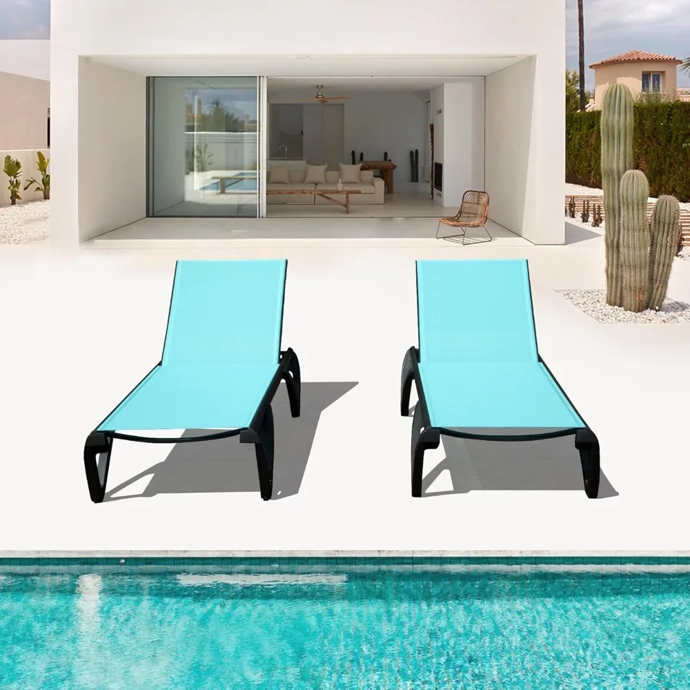 

Pool Lounge Chairs Set of 2, Aluminum Patio Chaise Lounge with Wheels, 5 Position Adjustable, Customized