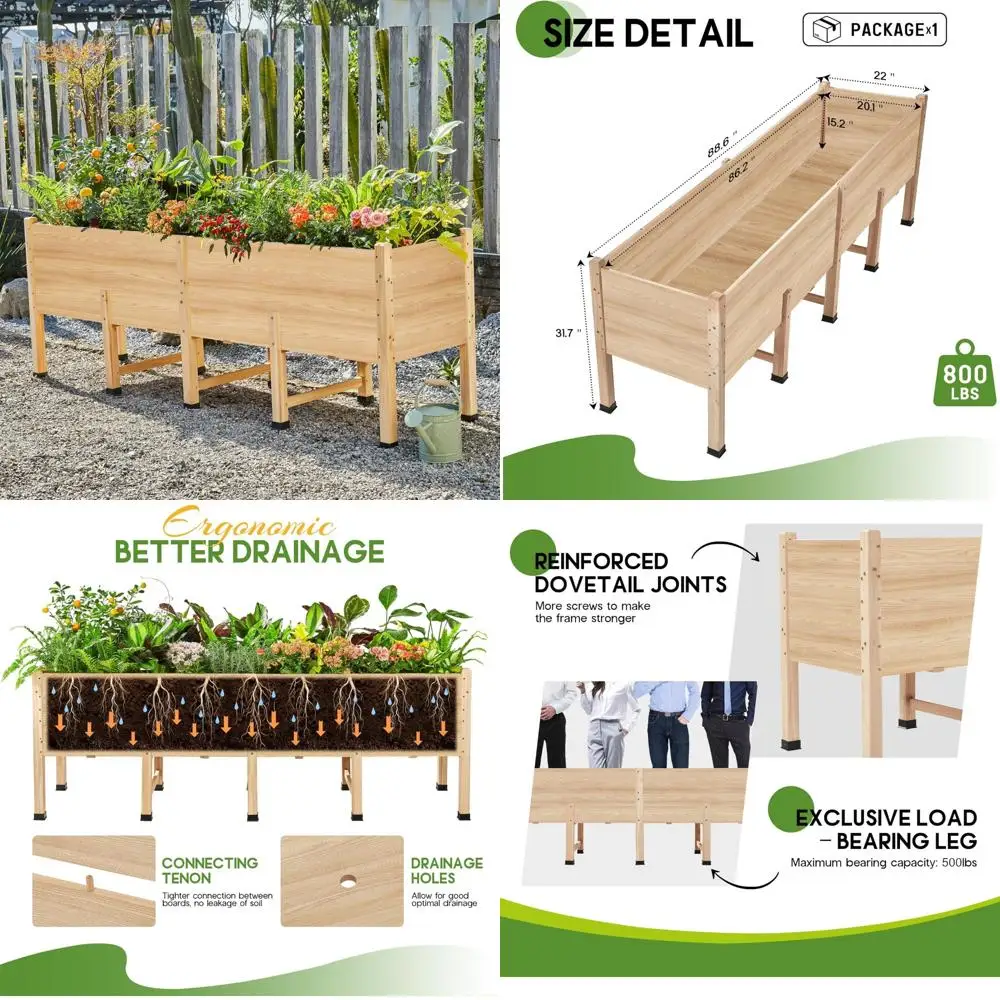 

Поднятая садовая кровать 8x2 фута, глубина 16 дюймов, с ножками и дренажем, идеально подходит для овощей, цветов, трав, приподнятых посадки