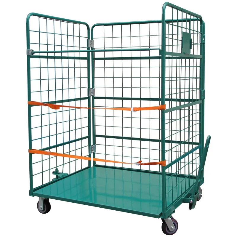 

4 Wheels Heavy Duty Warehouse Material HanldingTrolley Dispatch Foldable Two Shelves Logistics Cart Trolley