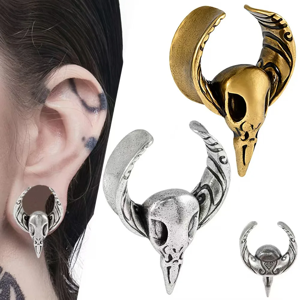 

2PCS Bird Head Skull Charms Copper Ear Tunnels Plugs Saddle Ear Gauges Screw Expender Stretchers for Body Piercing Jewelry