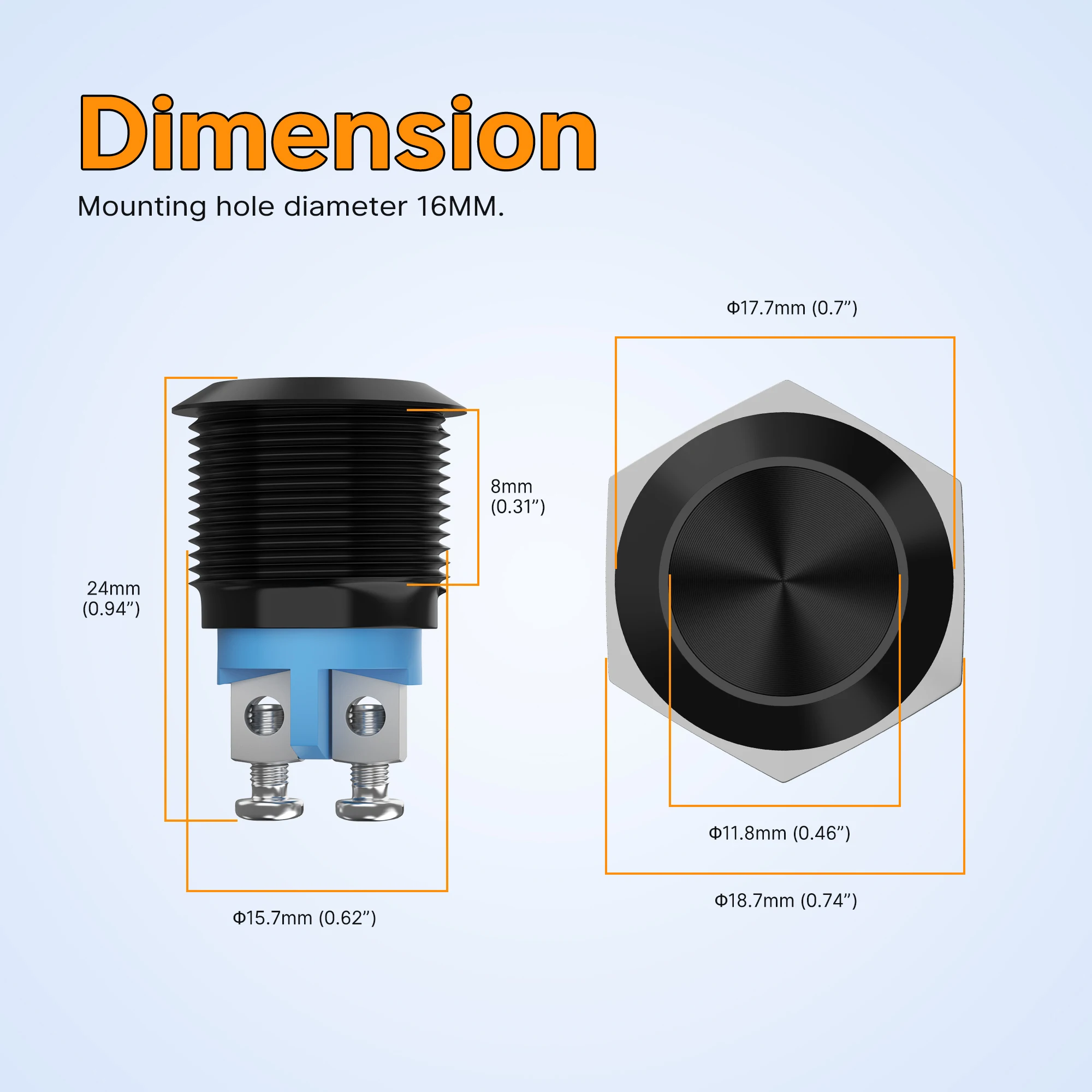 2PCS 16MM Momentary Push Button Switch 12V 5A Screw Terminals Waterproof Black Shell 3A 250V Waterproof Metal Momentary Switch