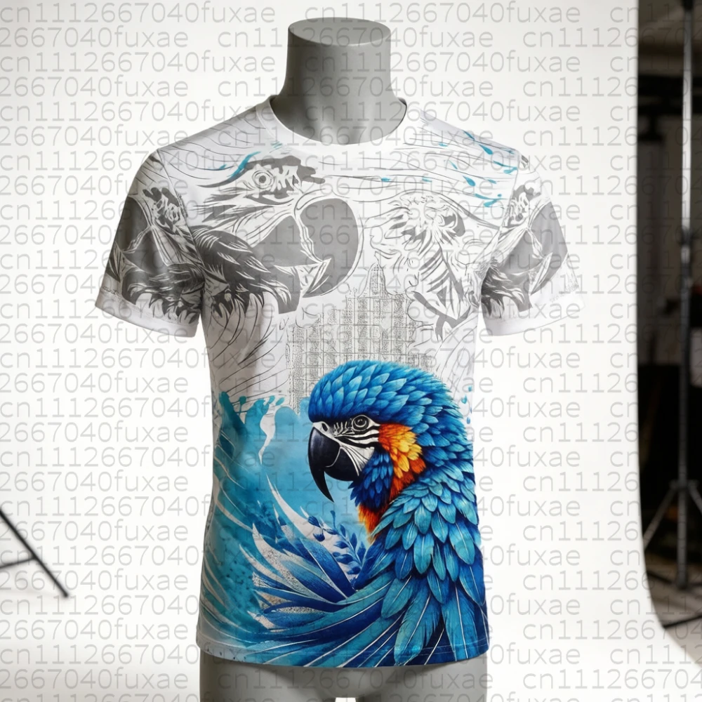 Camiseta de la Selección Brasileña de Fútbol Masculina 2026 con gráficos transpirables de loros tropicales y bandera brasileña, tops a juego para la familia