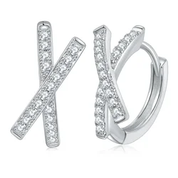 LinkerLove Moissanite Cross Hoop Earrings for Women 18K White Gold Plated 925 Sterling Silver Diamond Earrings Fine Jewelry Gift