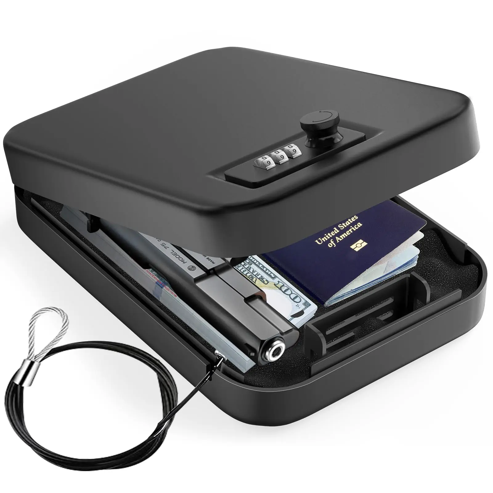 Security Safe Box Personal Safe with Steel Combination Lock and Security Cable Home Anti-Theft Digital Home Safe Box