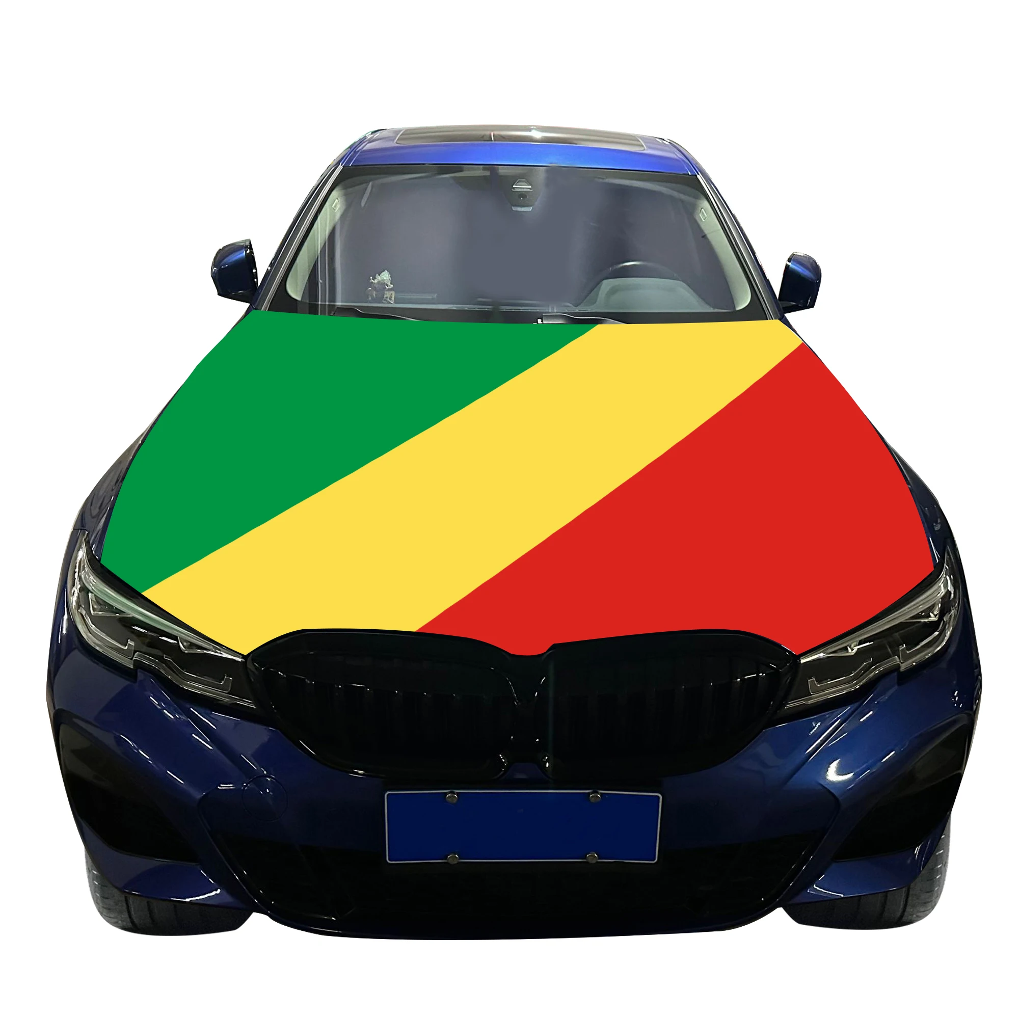 The Republic of the Congo Car Hood Cover Flag  Universal Size Elastic Polyester 120x150cm for Car Decor