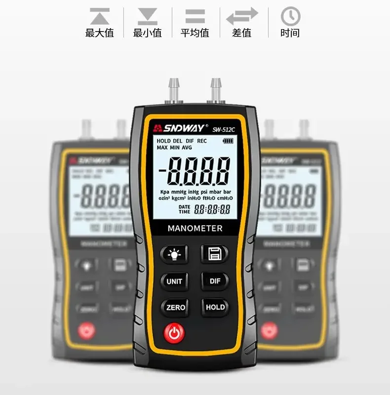 Imagem -03 - Sndway Sw512 Série Digital Manômetro Medidor de Pressão de ar +103.42 Kpa 0.01 Resolução Pressão de ar Kit Medidor Diferencial Ferramenta