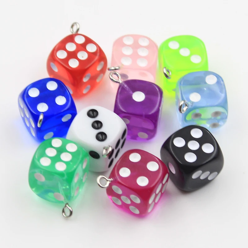 10pcs Charms Colorful Transparent Lucky Dice 14MM DIY Earring Pendants Miniature Figurines Resin Craft Making Accessories