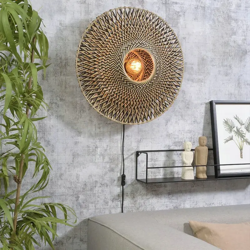 Japanese Bamboo Weaving Zen Art Decorative Wall Lamp LED E27 Wabi-sabi Modern Wall Sconces Study Tearoom Living Room CX158DS