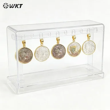 WT-JP418 Vivid Personality Cameo Figure Carving Natural Shell Fine Round Pendants Wholesale Accessory Findings