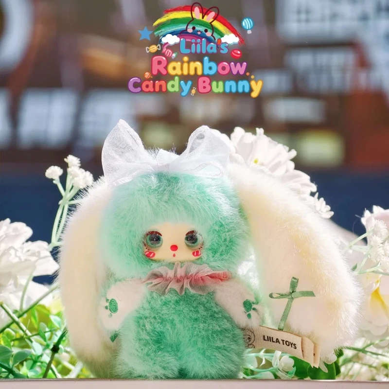 

Liila Rainbow Candy Bunny Plush Blind Box Cute Pendant Collectible Stuffed Doll Bag Charm Keychain Deco Trendy Toy Surprise Gift