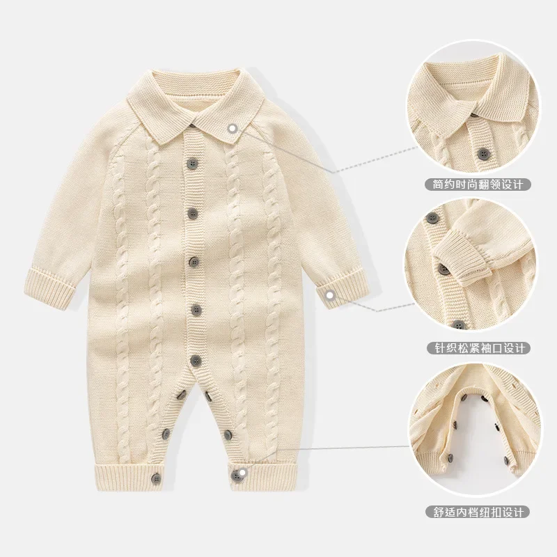 ‌2025 Autumn Winter Knit Romper Newborn Baby Bodysuit Pure Cotton Infant Girl Boy Clothes 0-24 Months Cute One-Piece Outfit