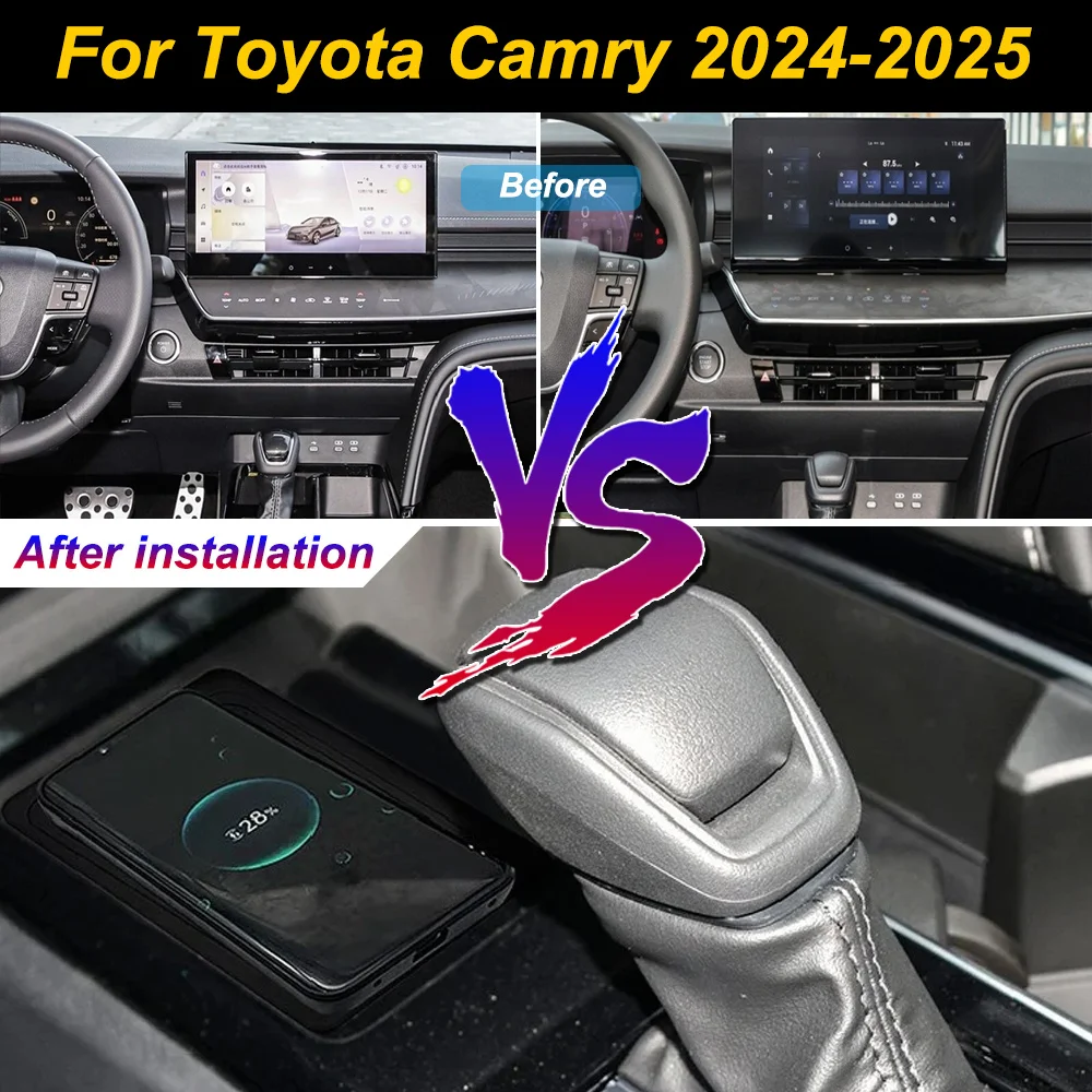 2 Din for Toyota Camry 2024-2025 Car Wireless Mobile Phone Charger Center Console Storage 18W iphone fast charge plate holder