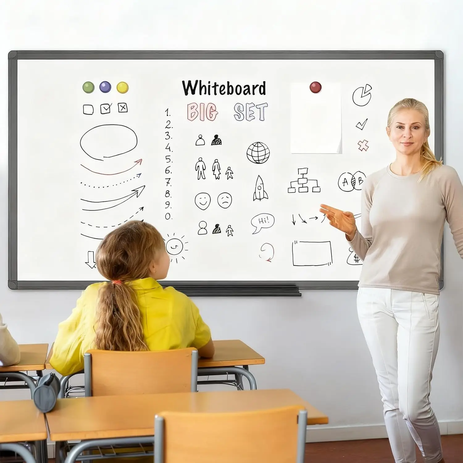 Quadro Branco Magnético Grande, 96x48 Polegadas com Estrutura de Alumínio Preta para Uso em Casa e Escritório