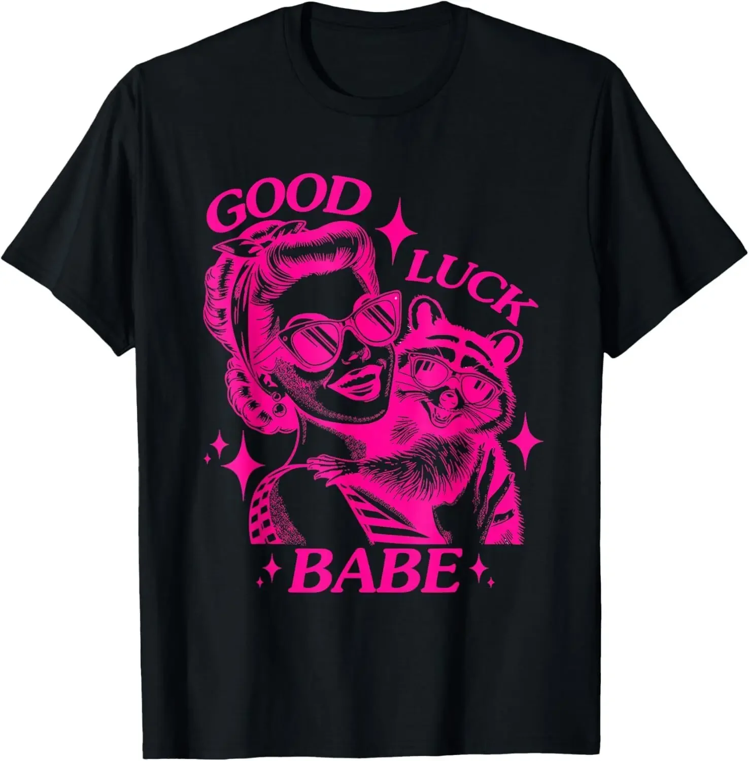 Good Luck Babe Racoon Pink Retro Vintage For Women T-Shirt