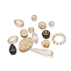 20Pcs Retro Emerald Gold Color Drawing Flat Acrylic Baroque Bead For Jewelry Making DIY Earring Necklace Bracelet Accessories