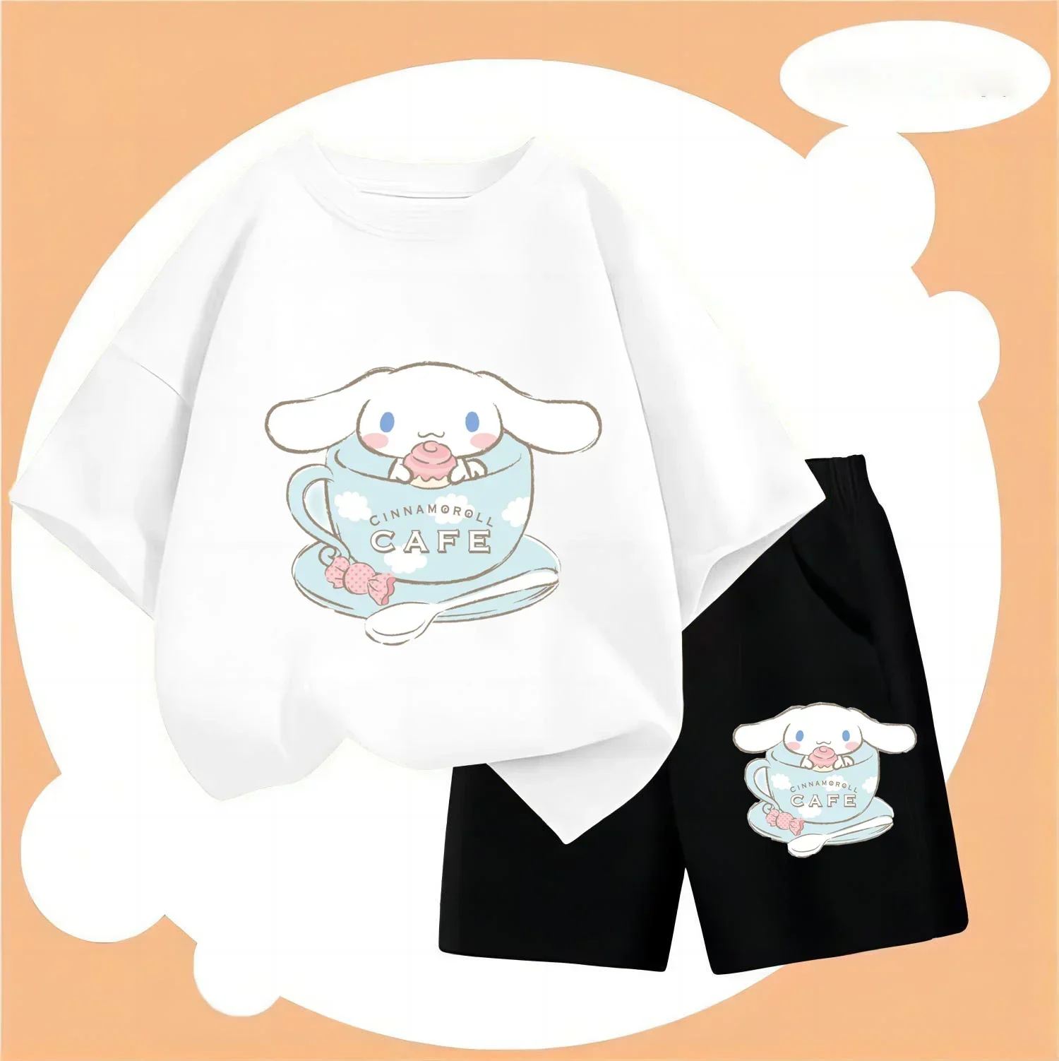 Sanrio Kids T-Shirt Shorts 2Pc/Sets Anime Kuromi Cinnamorol Cartoon Toddler Baby Boys Girl Clothes Tracksuit Sportswear Casual