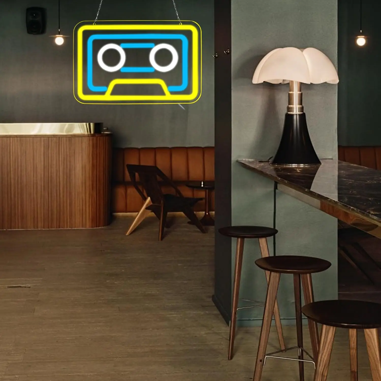 เทปคาสเซ็ตเพลงป้ายนีออน USB หรี่แสงได้ LED Neon Light สําหรับห้องเล่นเกมห้องนอน Retro Music Studio Bar ตกแต่งของขวัญ