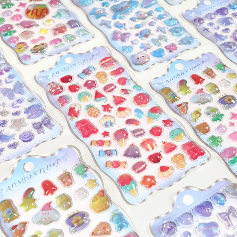 4 قطع من ملصقات الإغاثة ثلاثية الأبعاد كاواي للأطفال، ملصقات فقاعات كريستالية ممتعة، ملصقات تزيين كرتونية ثلاثية الأبعاد هدية