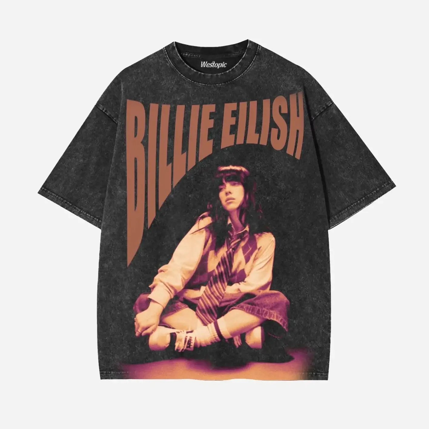 ビリー・アイリッシュ アメリカントレンディヴィンテージウォッシュドグラフィックプリントTシャツ男性女性トップスオーバーサイズコットン半袖オーバーサイズTシャツ