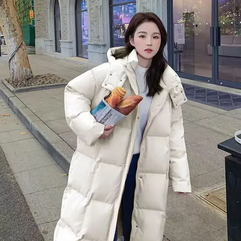 Jaqueta de puffer longo para baixo feminina, tamanho grande, coreana, casacos de penas, rosa, inverno, 2023