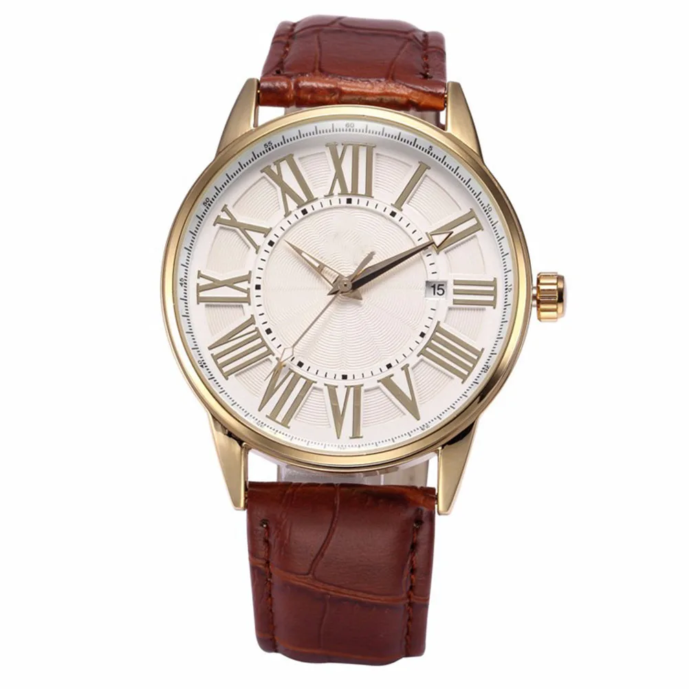 

Men's Mechanical Wrist Watch Automatic Movement PU Band Fashionable White Golden Brown