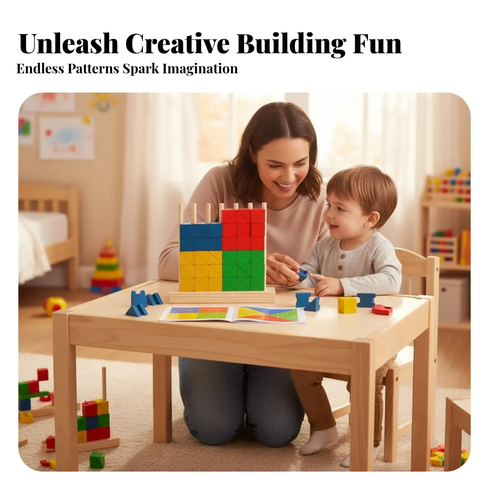 

72 Pieces Rainbow Pattern Block Set Fine Movement Skills Development Rainbow Assembling Toy Wooden Building Blocks Educational