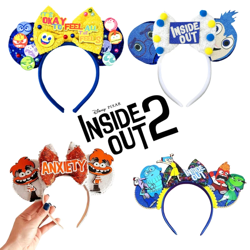 Anime Cartoon Inside Out 2 Theme Mickey Mouse Headband Joy Sadness Anger Disgust Fear Ear Headband Cosplay Decorative Gift