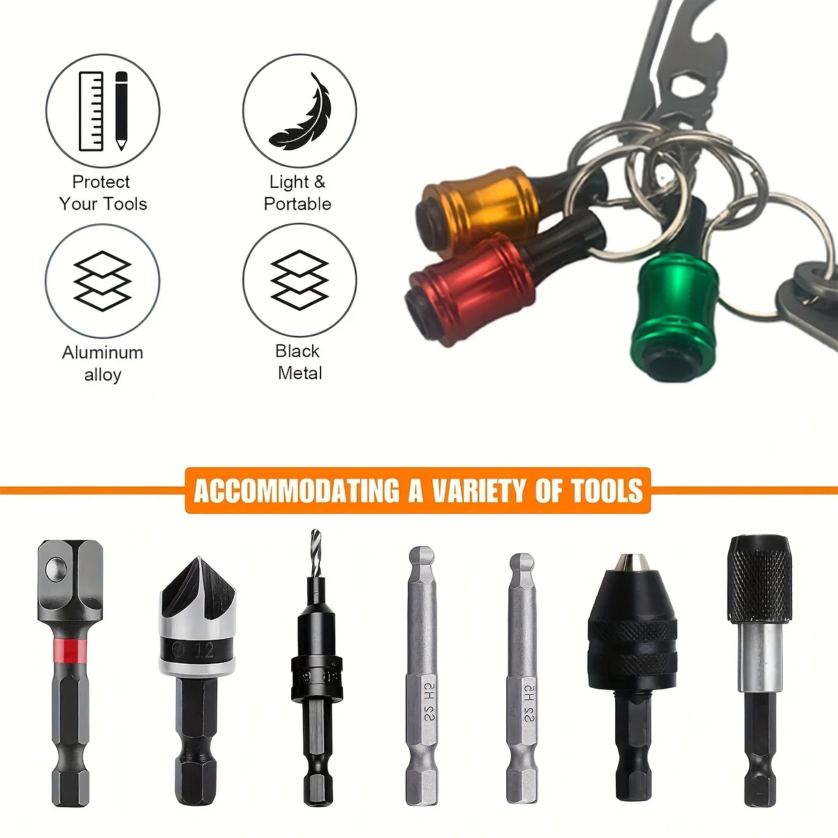 1set Multi-Function Portable Tool Set–Quick-Release 1/4 Hex Shank Screwdriver Bits with Keychain, Mini Cross & Pocket Screwdriv