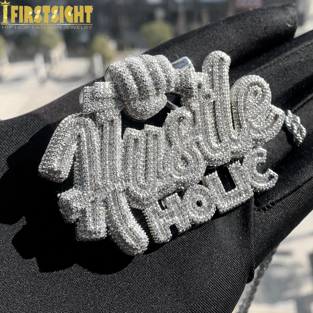 New Iced Out Hustle Necklace for Men Pendant Bling Prong Setting CZ Zircon Big Green Money Bag Charm Hip Hop Jewelry