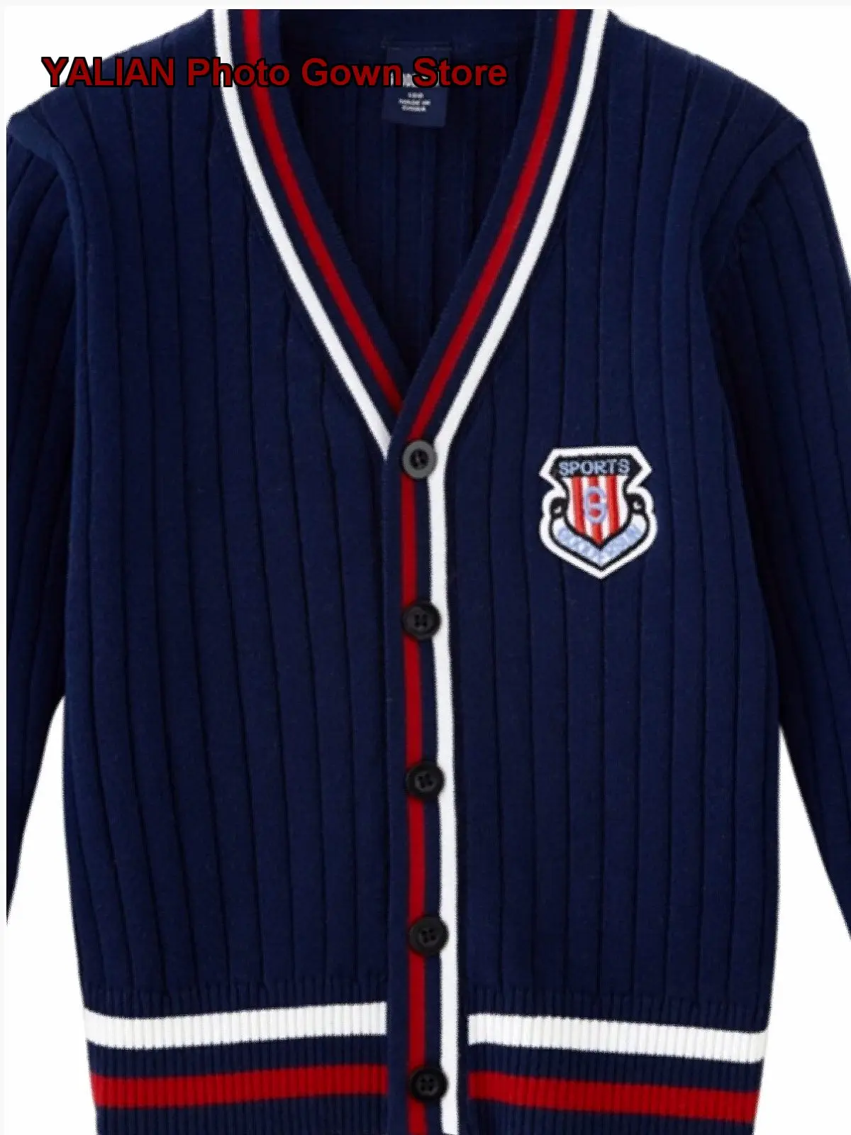 Older Kids British College Style Long Sleeves Pure Cotton Children Middle School Students Navy Blue Knit Spring Autumn