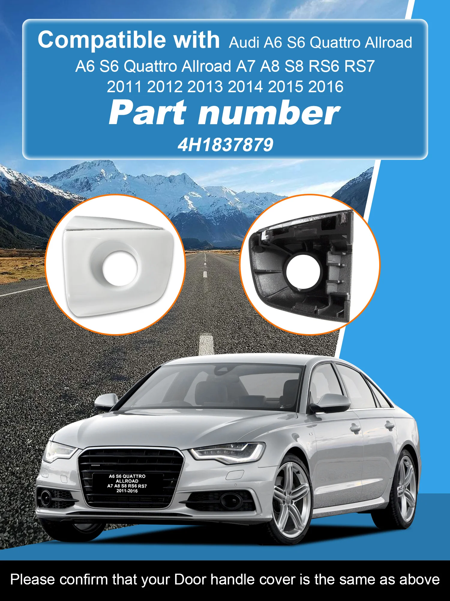 Front Left Exterior Door Handle  Cover Fits for Audi A6 S6 Quattro Allroad A7 A8 S8 RS6 RS7 2011- 2016 4H1837879 view 2