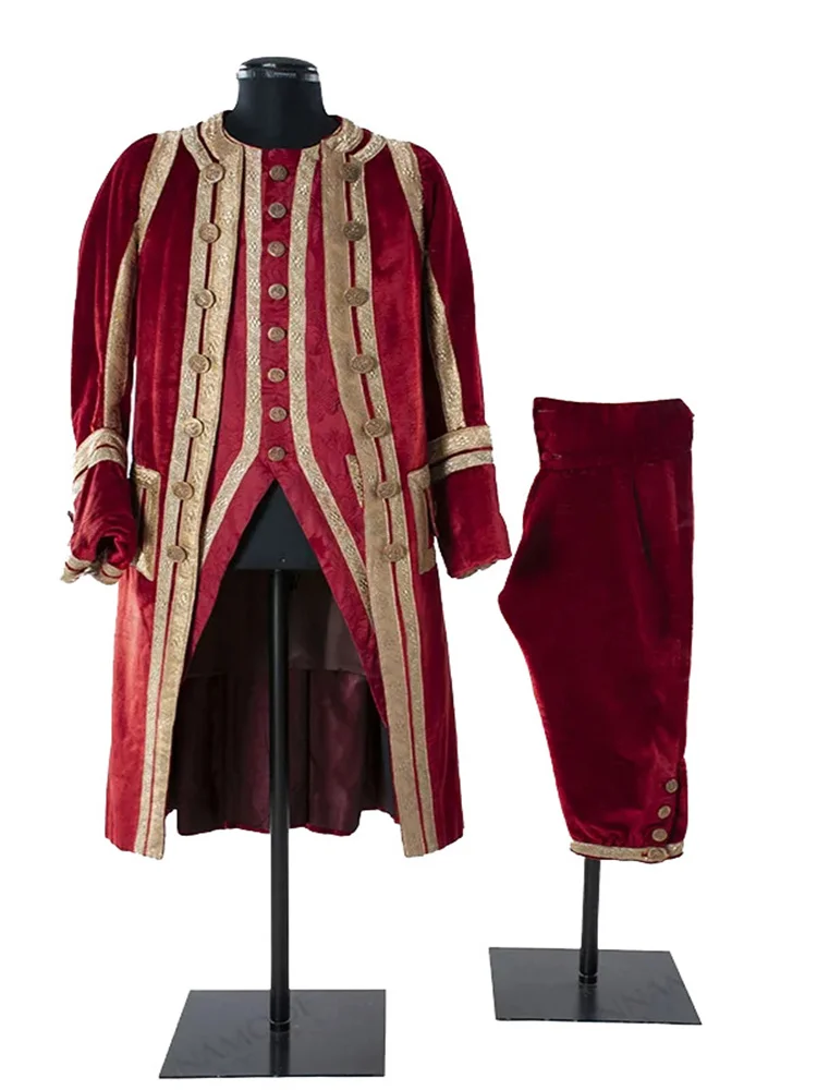 1730s Tudor King Prince Cosplay Costume Suit Men's Rococo Colonial Noble Regent Red Velvet Uniform Custom Made