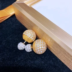 Luxury Double Sides Disco Ball Stud Earrings Gold and Silver Color Cubic Zircon Women Gift Jewelry