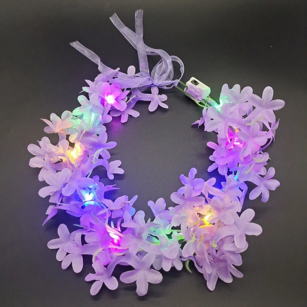 1pcs Women Girl LED Hawaii Hawaiian Lei Headband Glow Light Up Flower Crown Wreath Birthday Wedding Party Festival Christmas