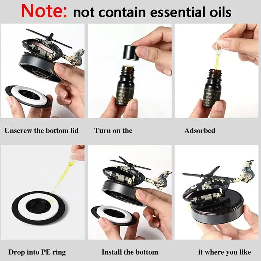 

Car Solar Air Freshener Automatic Rotation Essential Oil Diffuser Camouflage Helicopter Dashboard Fragrance Long Lasting Perfume