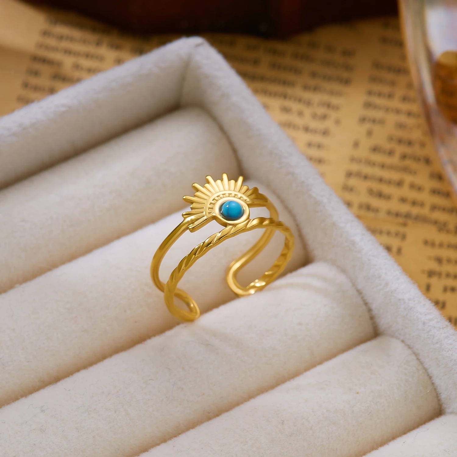 Stainless Steel Vintage Butterfly Knot Texture Open Ring for Women Sun Disk Hollow Minimalist Style Finger Ring Jewelry Gift