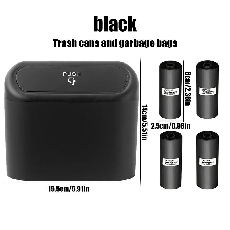 1L Car Interior Storage Box Trash Can with 4 Rolls (60pcs) Trash Bags ABS Mini Trash Can with Lid with Trash Bag Car Storage Bin