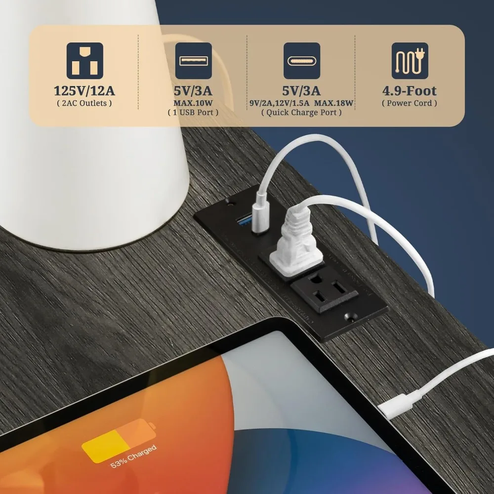 منضدة أكسفورد ذات درجين، طاولة نهائية مع محطة شحن، حامل ليلي مع لوحة مخددة، طاولة جانبية لسرير أريكة المزرعة